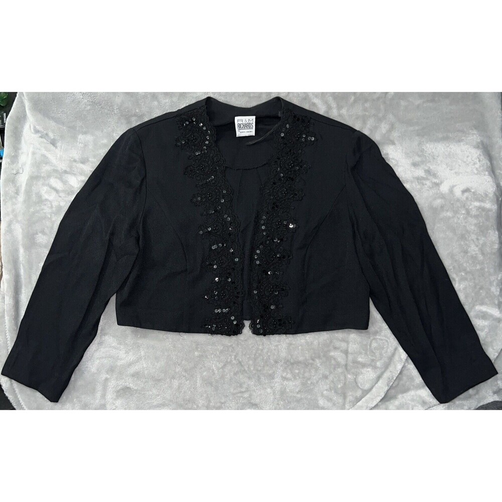 Vintage R and M Richards By Karen Kwong Black Bolero Jacket Lace Detail Women M